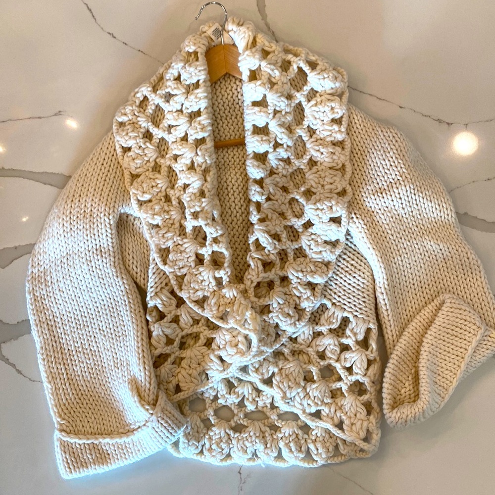WHBM Cream Crochet Wool Blend Cocoon Sweater XS/S